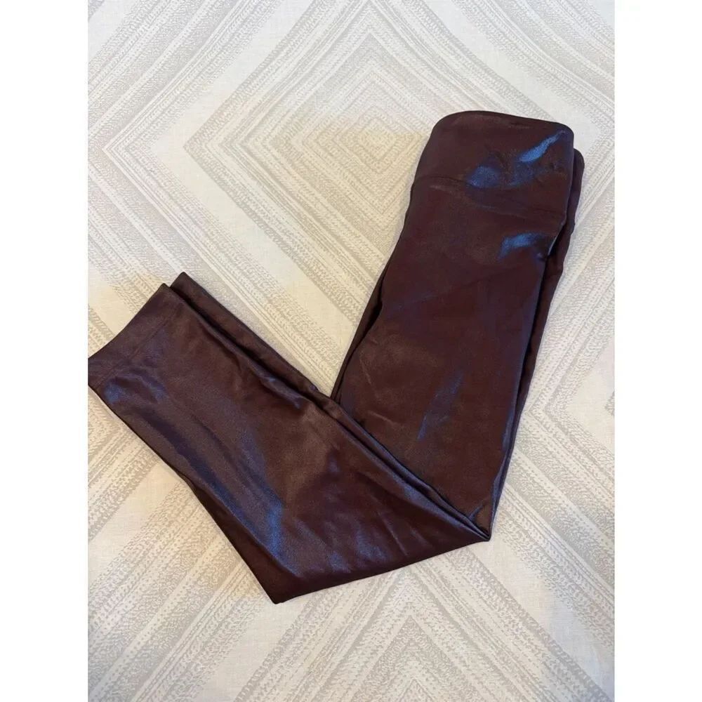 KORAL Cropped Shiny Leggings Brown Mid Rise XS Activewear